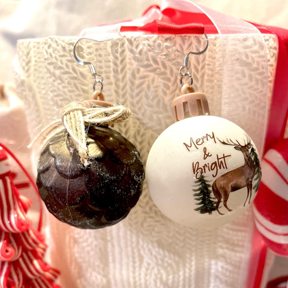 Mini acorn and deer Christmas ornament earrings